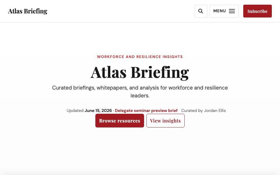 Atlas Briefing publishing demo homepage screenshot
